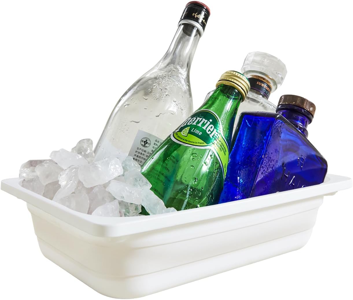 Beright Collapsible Storage Bin, Wash Basin Folding Dish Tub Sink, Space Saving for Dishing, Fruit and Camping, Hiking and Home, White, Large, 1 Pack