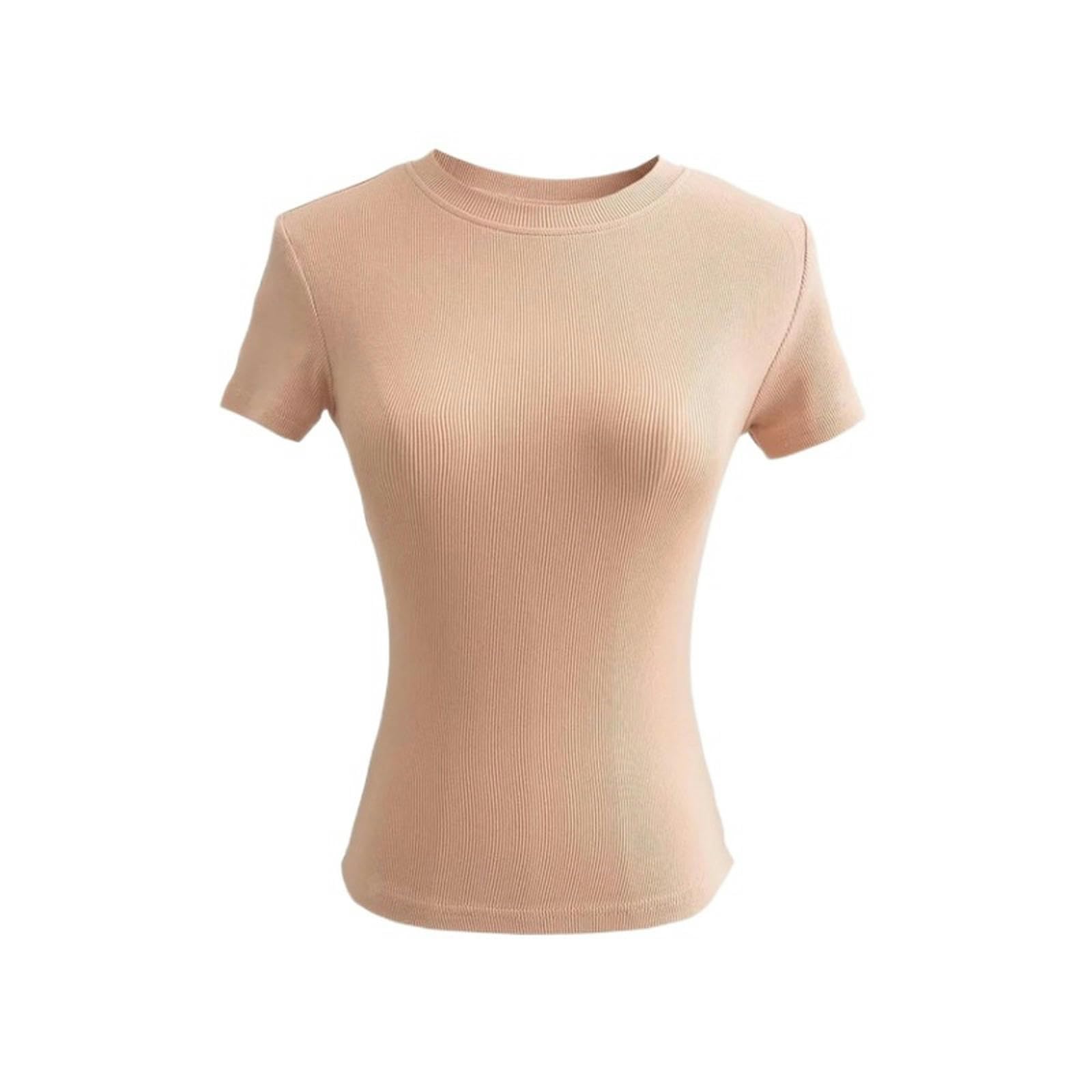 T-Shirt a Maniche Corte Attillata con Scollo Tondo Europeo e Americano da Donna, Top Corto Esterno Elasticizzato Versatile di Base