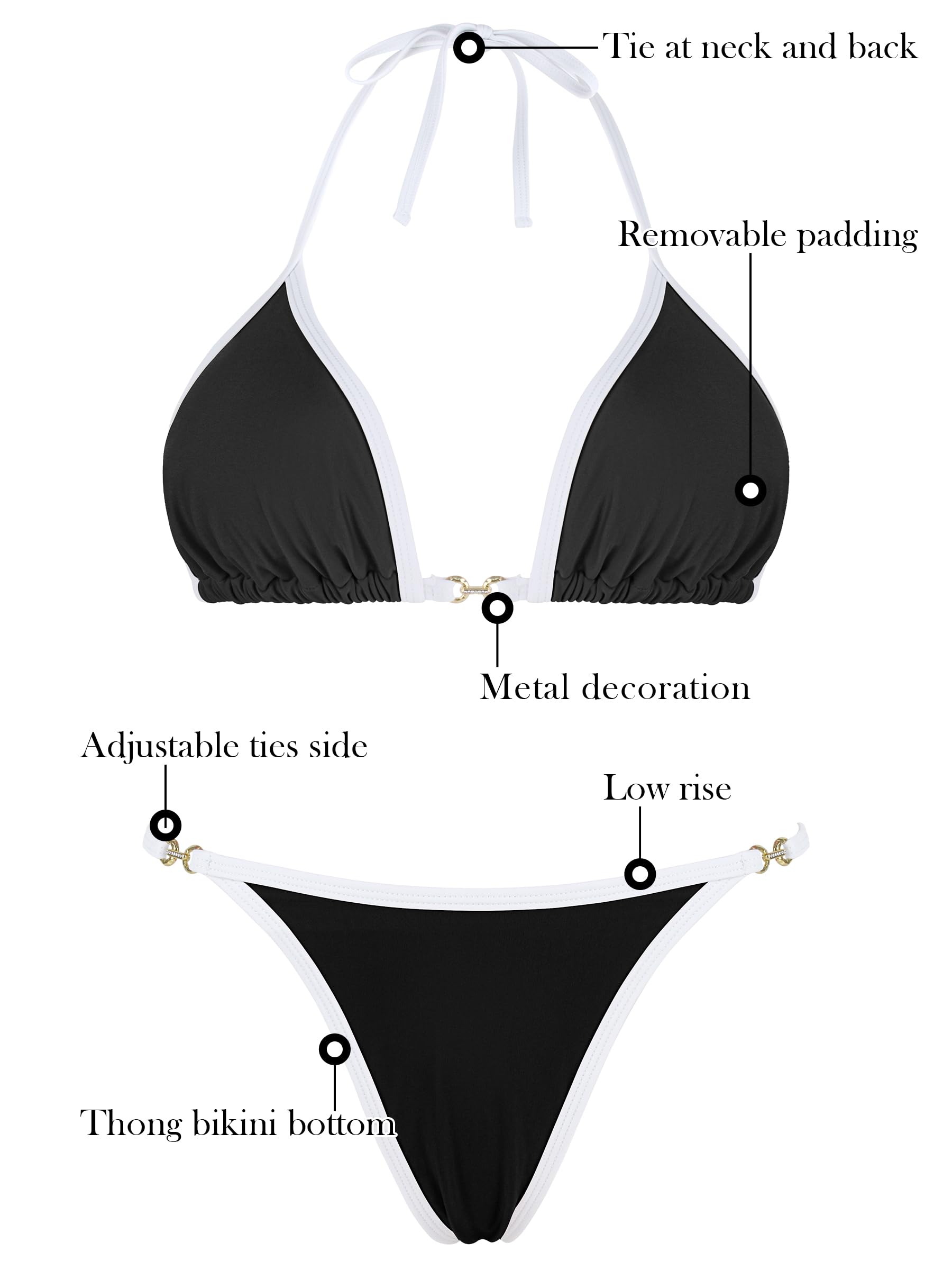 RELLECIGA Ensemble Bikini String Femme Triangle Dos Nu Maillot de Bain Deux pièces brésilien