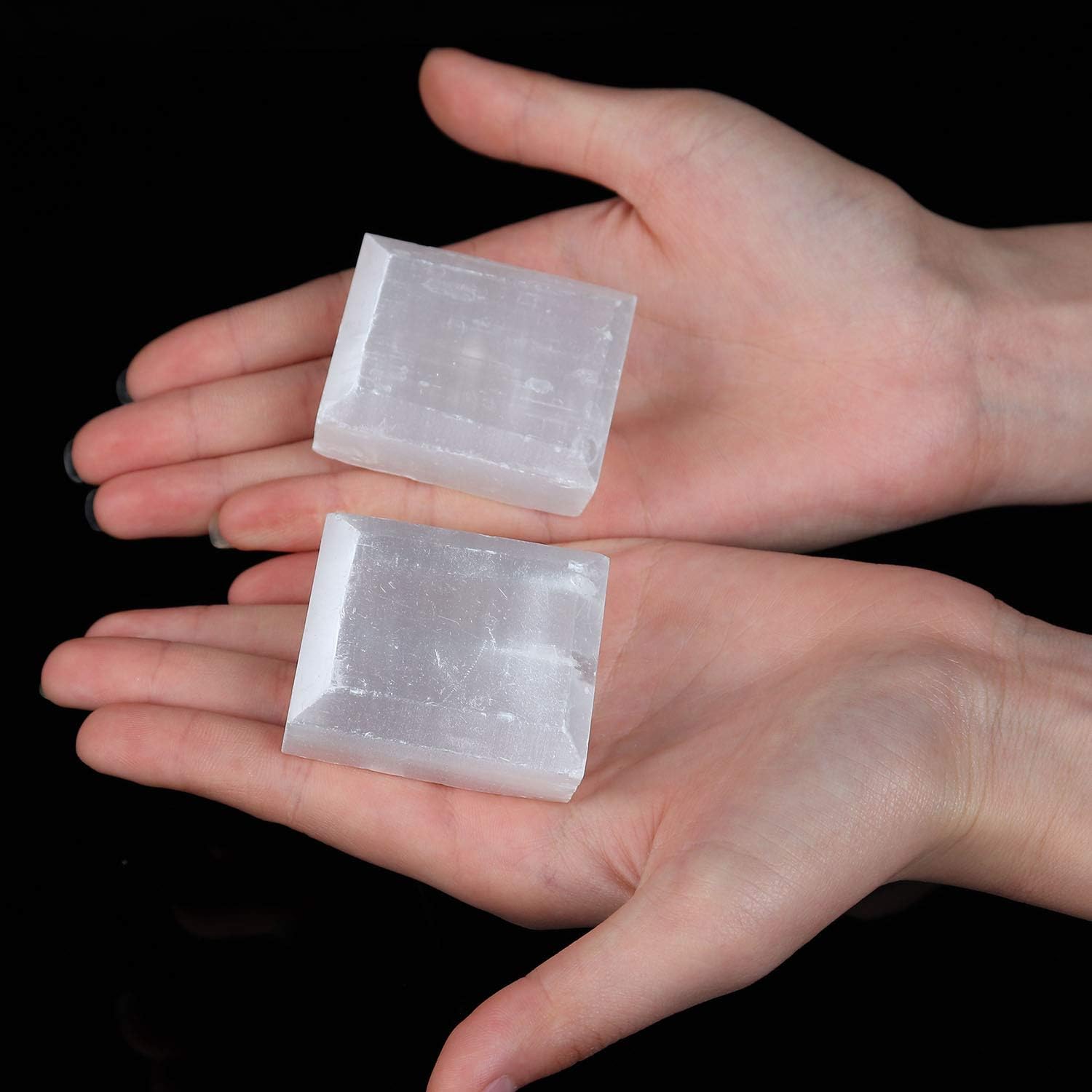 JIC Gem 4pcs White Square Cabinet Knobs Selenite Crystal Stone Handle Pulls Large for Drawer Kitchen Cabinets Wardrobe