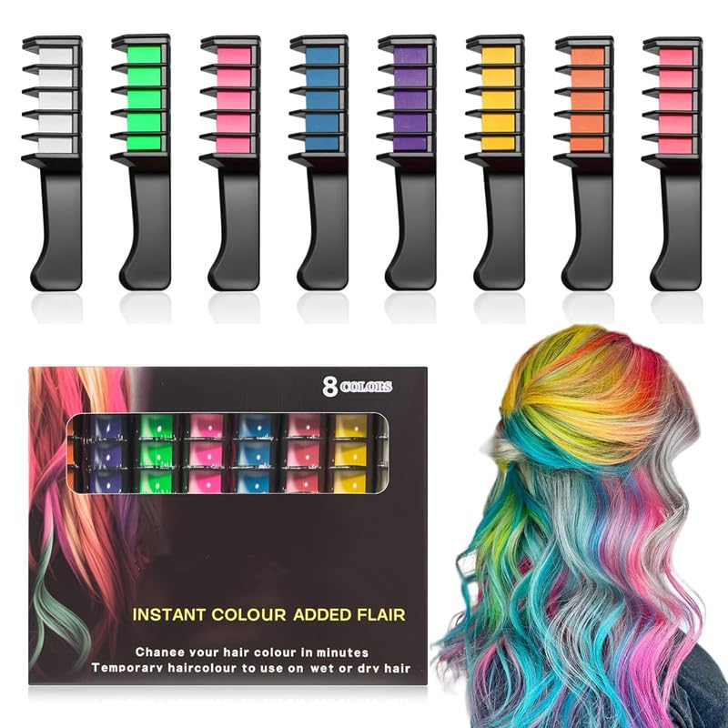 Peines con Tizas Colores para Cabello,2026 Tizas Avanzadas para Niñas,Tintes Lavables para Cabello,Cumpleaños,Navidad,Regalos de Cumpleaños Niñas,Tiza Temporal Lavable,No Tóxico (8 Colors)