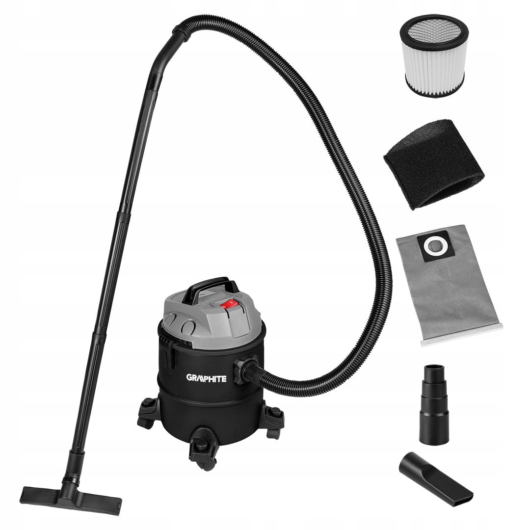 GRAPHITE Aspirador en seco y húmedo (1200 W, 20 litros de volumen del recipiente, en caja) – con filtro de espuma, HEPA – Manguera de aspiración: 2 m – Aspirador industrial con función de soplado