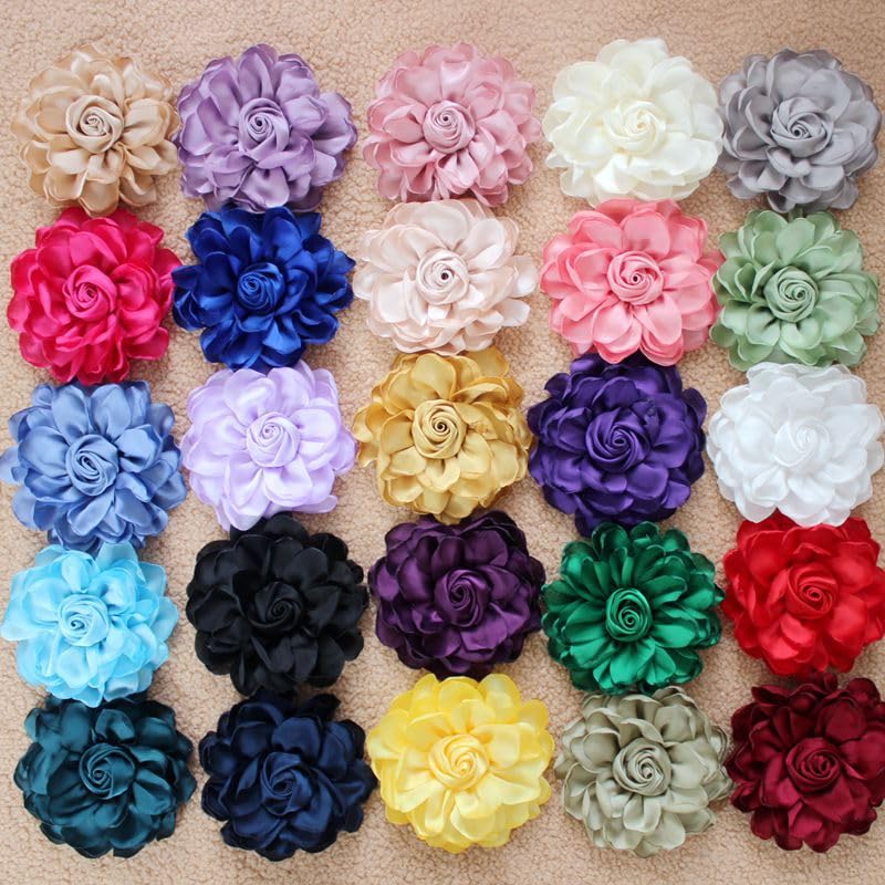 Image of Extra Large Satin Fabric Flower Brooch for Women Elegant Rose Camellia Floral Brooch Pin Handmade Big Satin Fabric Flower Statement Brooch Pin Vintage Clothing Hat Bag Accessories Christmas Wedding Bridal Birthday Jewelry