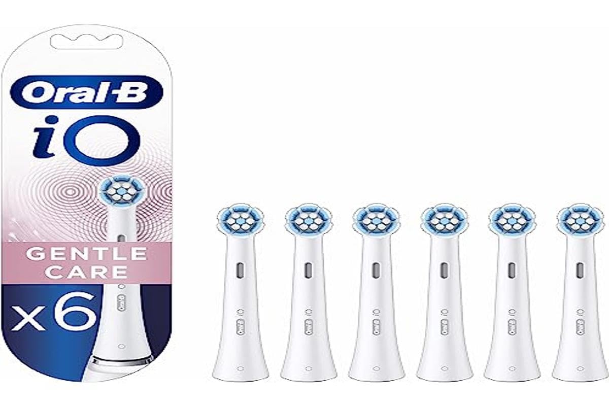 Oral-B iO Gentle Care Electric Toothbrush Head, Twisted & Angled Bristles for Deeper Plaque Removal, Pack of 6 Toothbrush Heads, Suitable for Mailbox, White