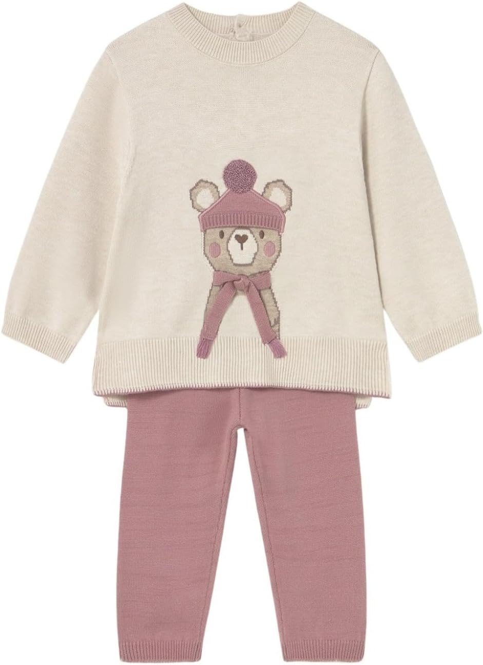 Mayoral Long Knit Trousers Set for Baby-Girls Orchid