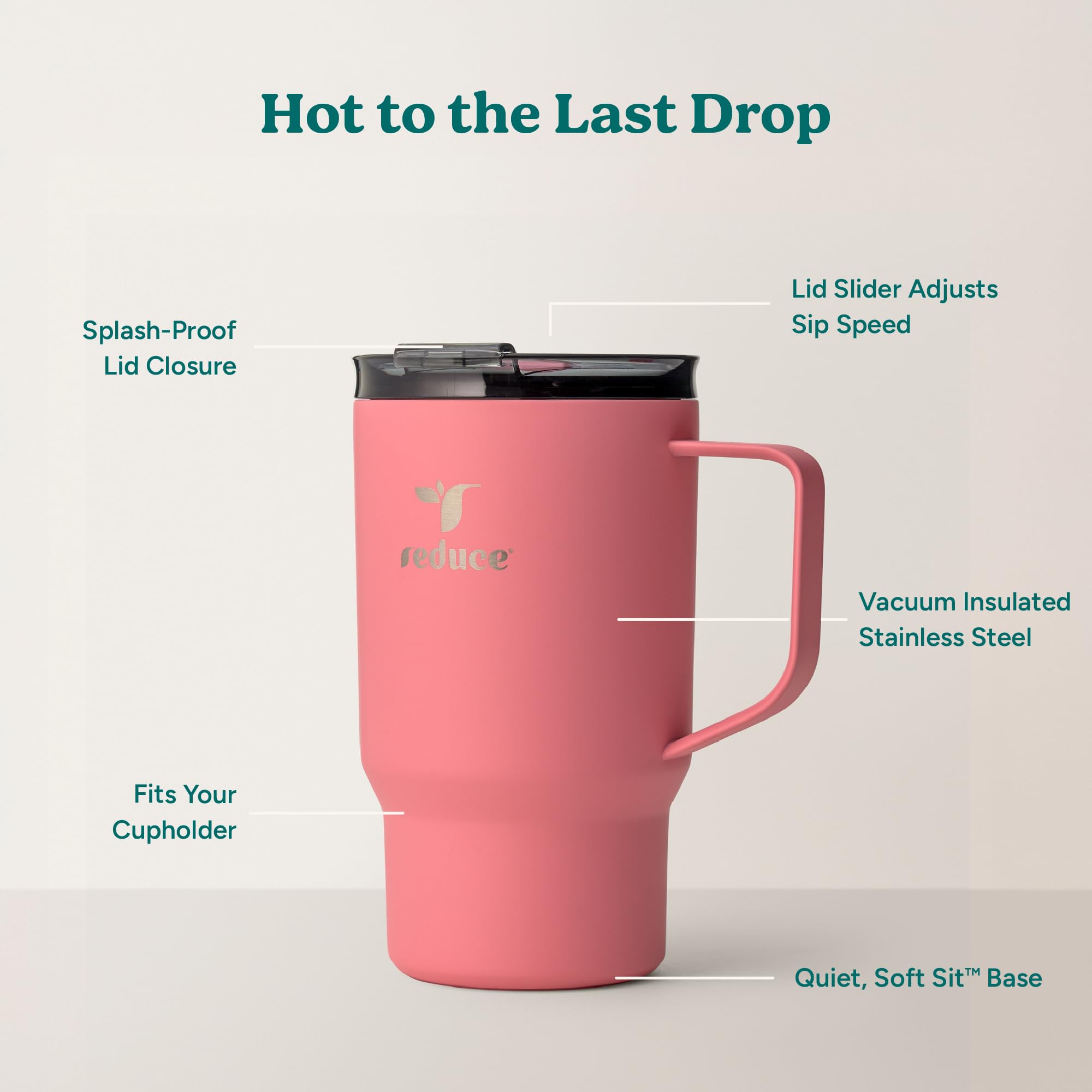 REDUCE Hot1 Hot1 Thermobecher aus Edelstahl mit temperaturregulierendem Deckel, doppelwandig, vakuumgeeignet, für Becherhalter, hält Getränke 6 Stunden heiß, ideal für Kaffee, Tee und andere