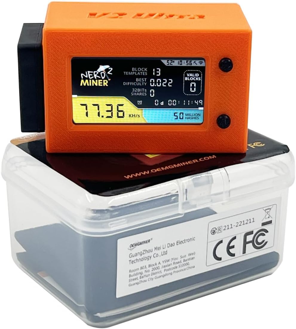 Nerd Miner V2 Ultra Bitcoin Solo Lottery Miner - BTC - Crypto Nerdminer  V2.0 pro Hashrate 78K 1W Firmware 1.6.3 with Orange case : Amazon.ca:  Electronics