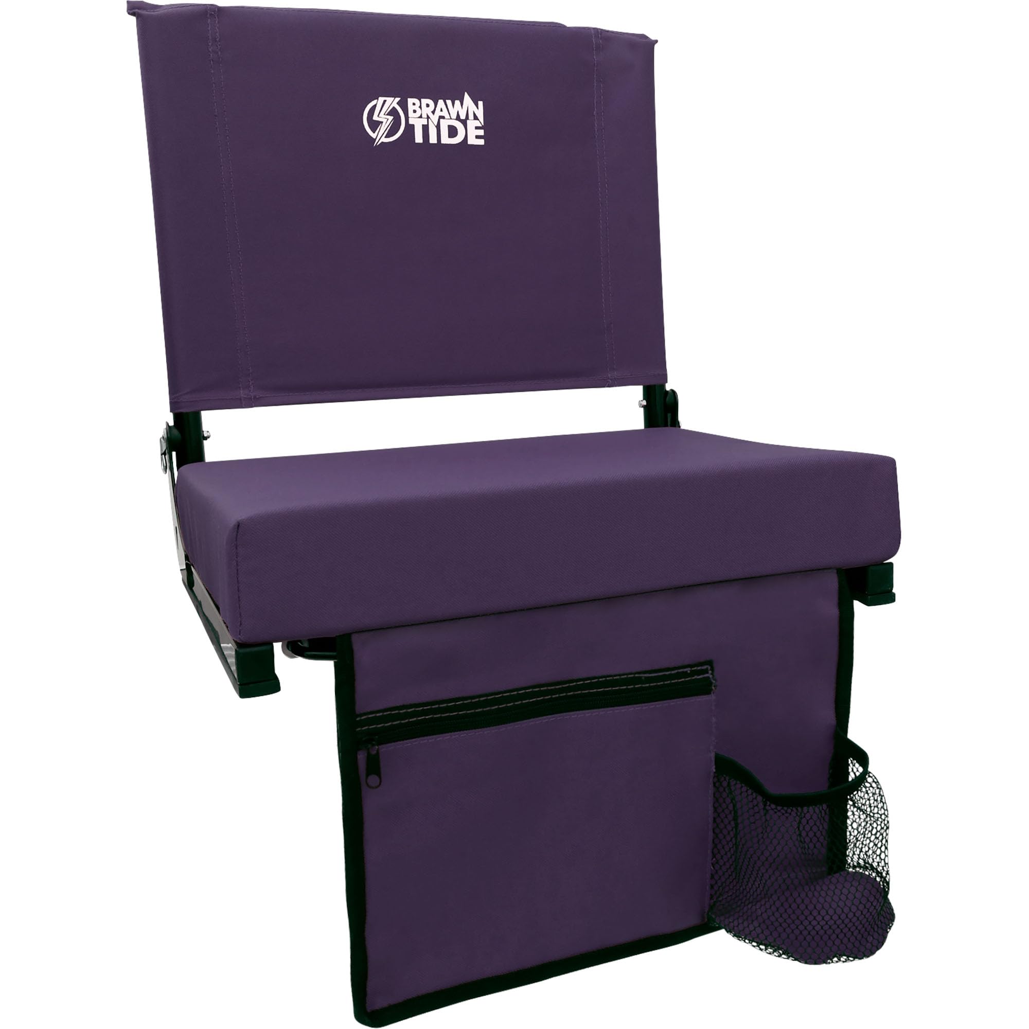 BRAWNTIDE Wide Stadium Seat - Extra Thick Cushion, Great Back Support, Lightweight Chair, Multiple Storage Pockets, Compact, Ideal for Sporting Events