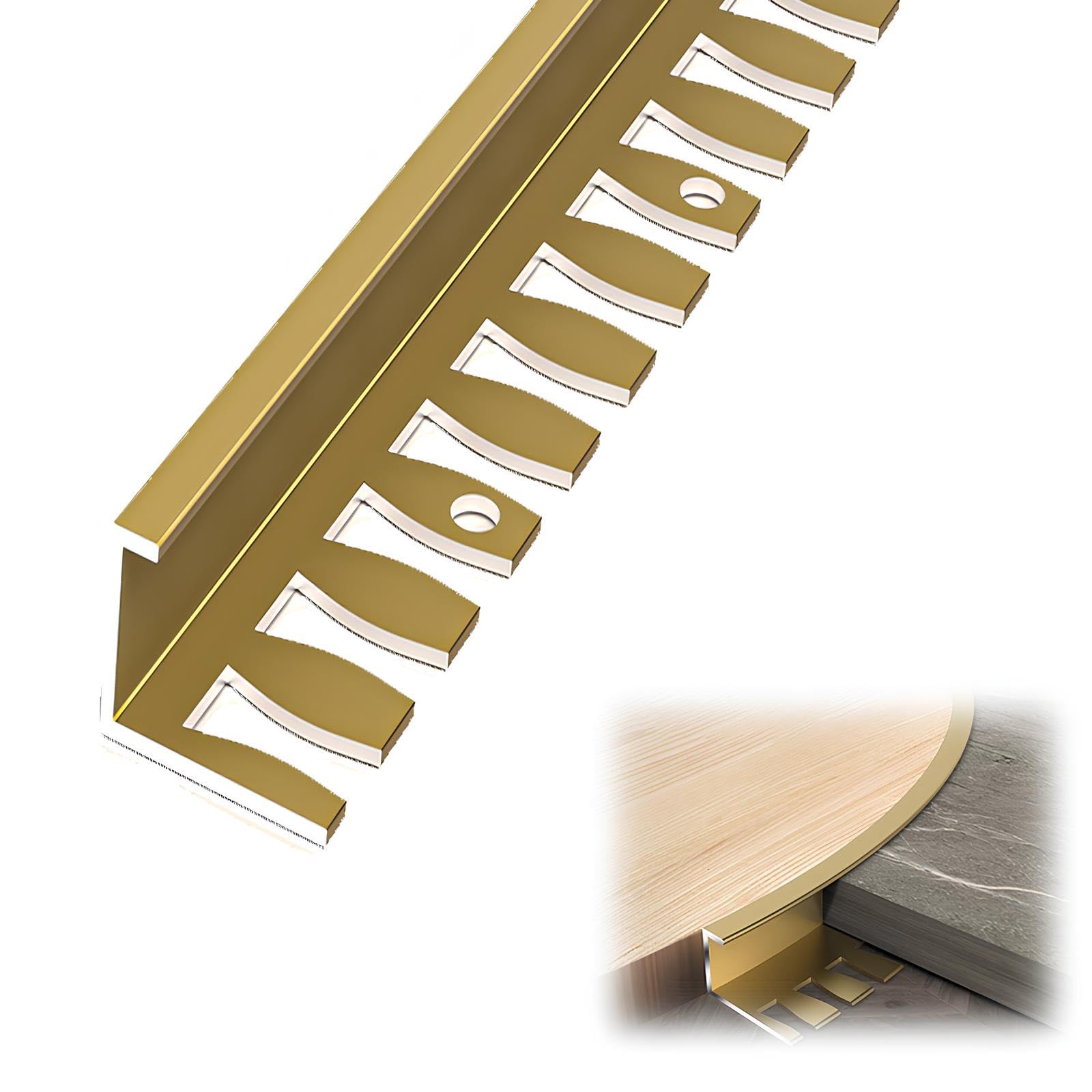 Perfil De Borde De Escalera Flexible En F, Protección Y Duradero Aluminio Cubrecantos Embellecedor Tira De Transición Para Suelos Y Paneles(3pcs)(Gold,1.85 * 90cm(3pcs))