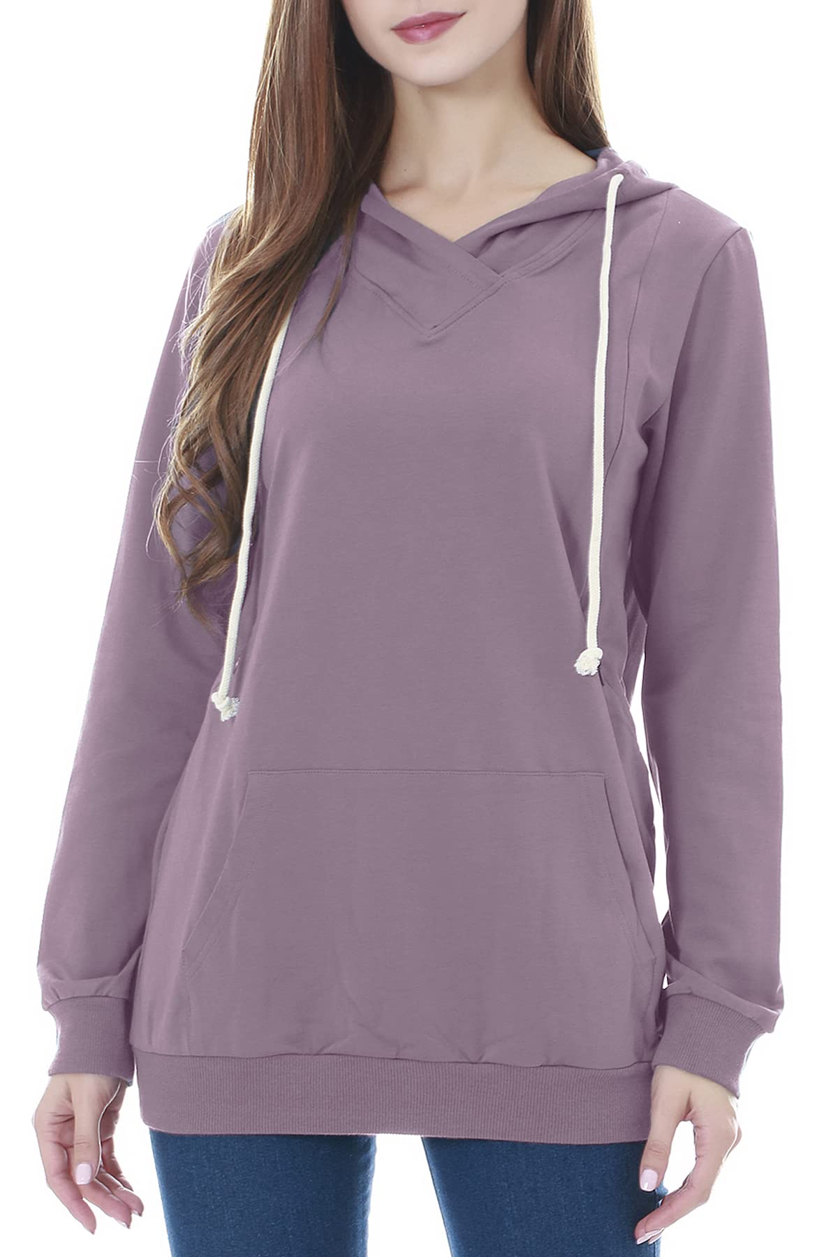 Smallshow Sudaderas de Maternidad con Capucha Sudadera para Lactancia de Mangas Largas para Mujeres Misty Lilac XL