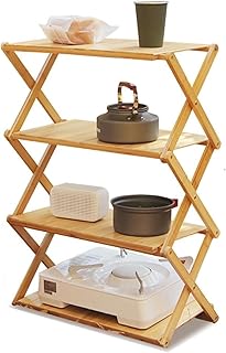 HeyDear キャンプラック 折り畳み 木製 収納袋付き アウトドア用 バーベキュー テーブル おしゃれ 簡単組み立て 4段ラック