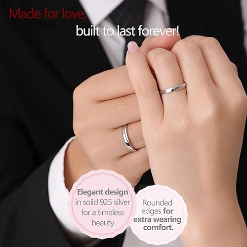 Miniatura 16 de Meissa 2 anillos de pareja para hombres y mujeres de plata de ley 925, anillos de boda anchos, tamaño ajustable, anillo de promesa a juego, anillos