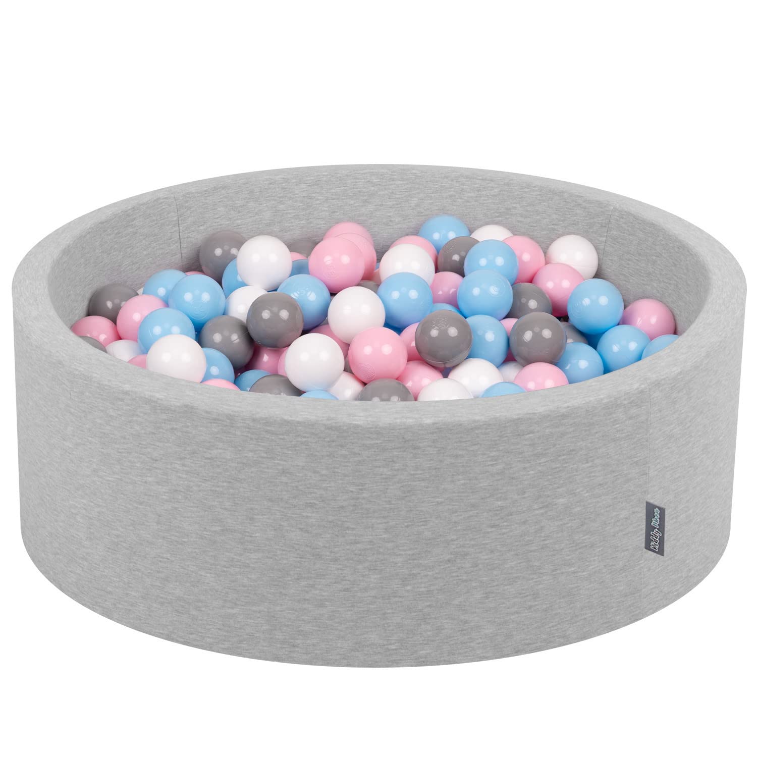 KiddyMoon 90X30cm/300 Balls ∅ 7Cm / 2.75In Baby Foam Ball Pit Made In EU, Light Grey:White/Grey/Babyblue/Powder Pink — image 1