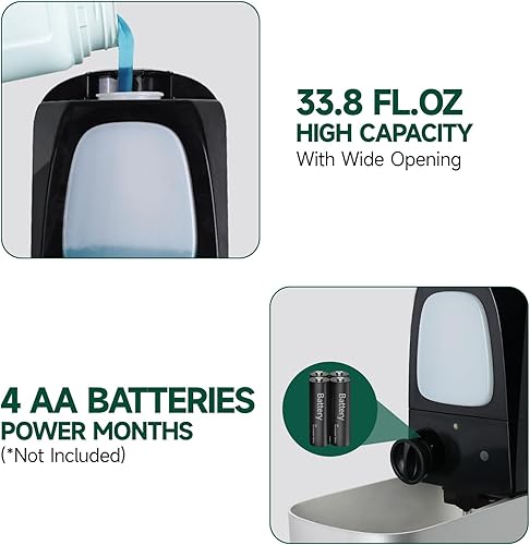 Miniatura 4 de Dispensador de jabón automático comercial, gran capacidad de 34 oz33.8 fl oz, dispensador de líquido sin contacto para baños de alto tráfico,