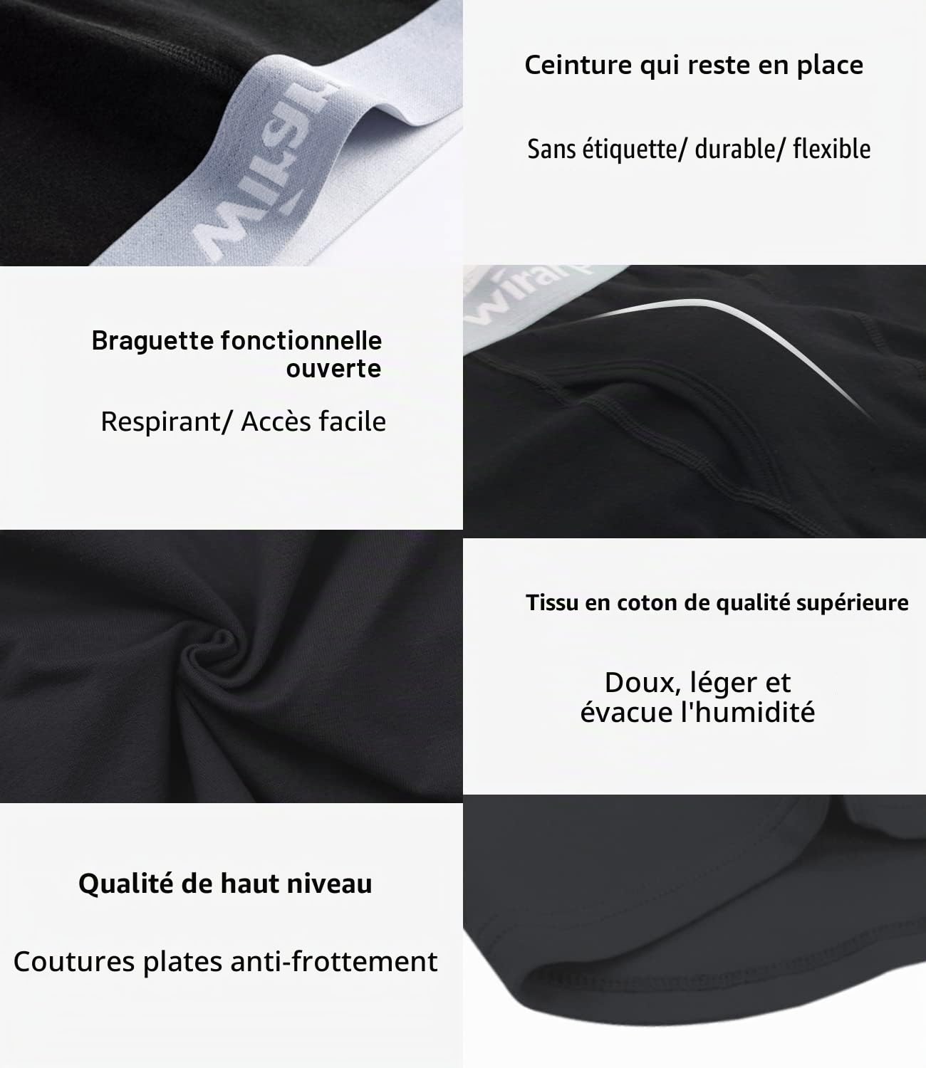 wirarpa Boxer Homme Coton Caleçon Hommes Élastique Confortable Braguette Ouverte sans Etiquette Lot de 4