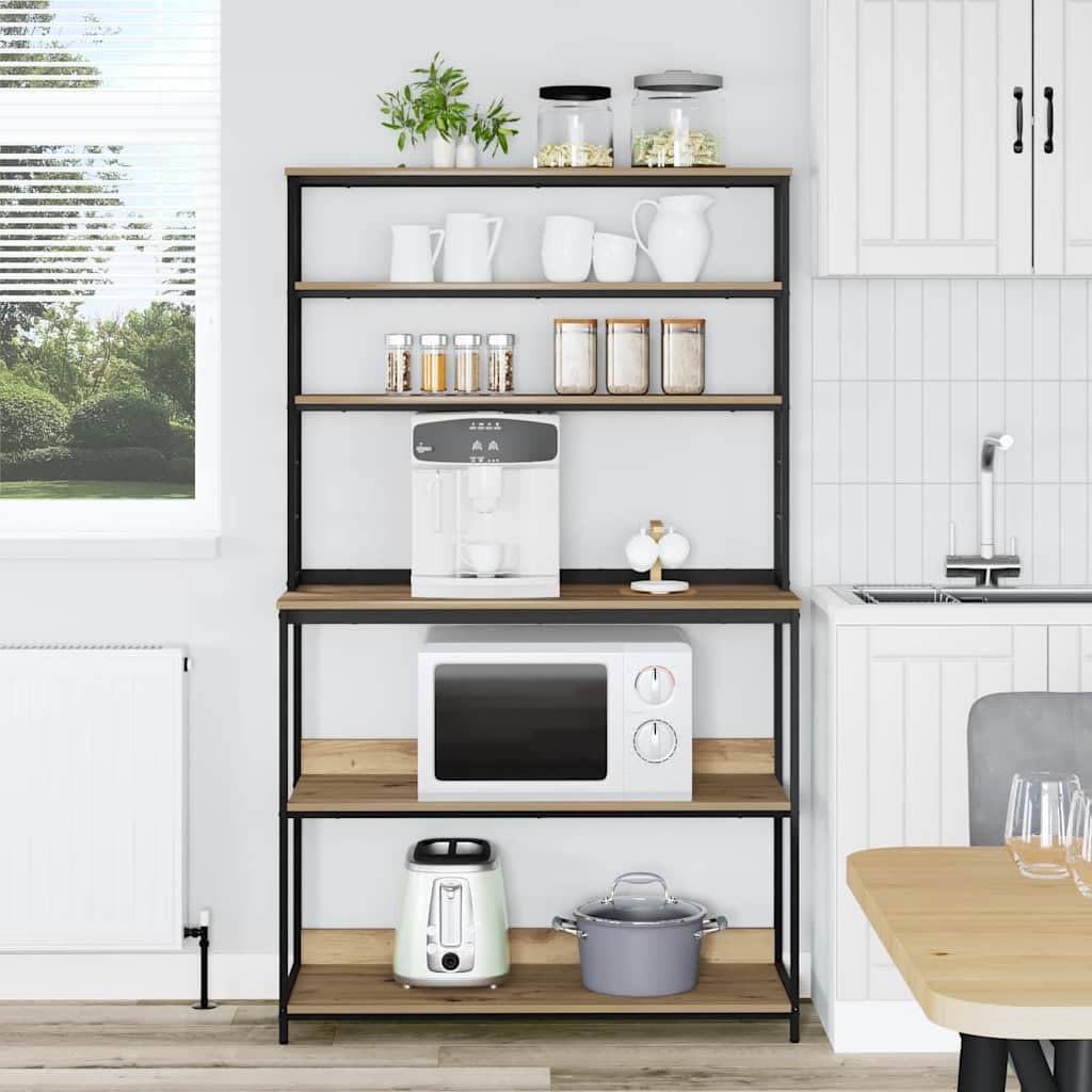 Estantería de cocina de roble Artisan, 100 x 40 x 168 cm, 5 estantes de madera y acero, estantería industrial estrecha, duradera y ahorra espacio, para cocina, comedor, oficina, salón