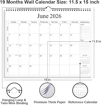 2026-2027 Calendar - Wall Calendar 2026-2027 from August 2026 - December 2027, 18 Months Calendar with Premium Paper, Twin-Wire Binding & Hanging Hook, 12 x 14.5, Black