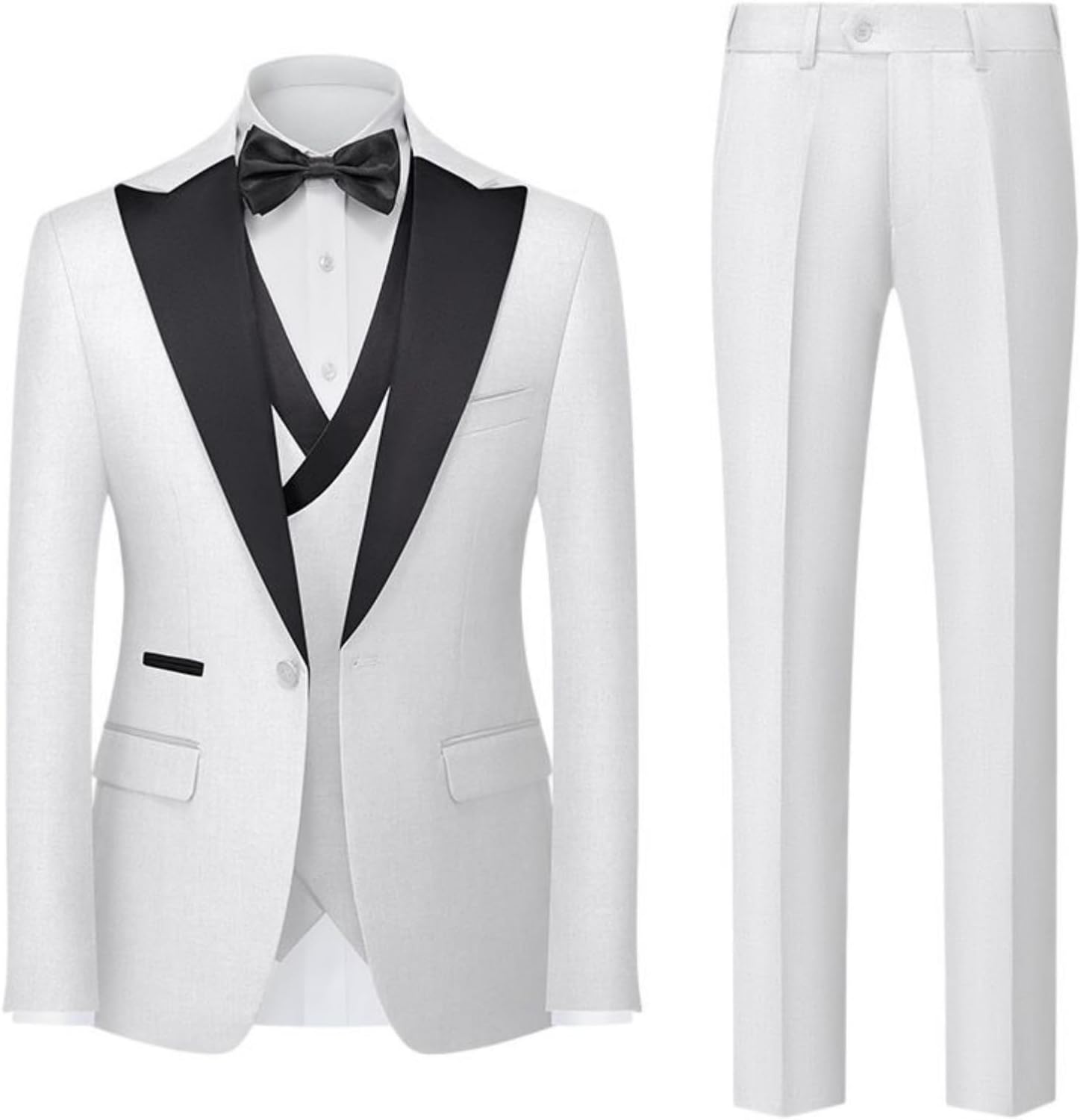 Men's 3 Piece Suit Set Slim Fit Peak Lapel One Button Blazer Vest Pants for Wedding Party Business