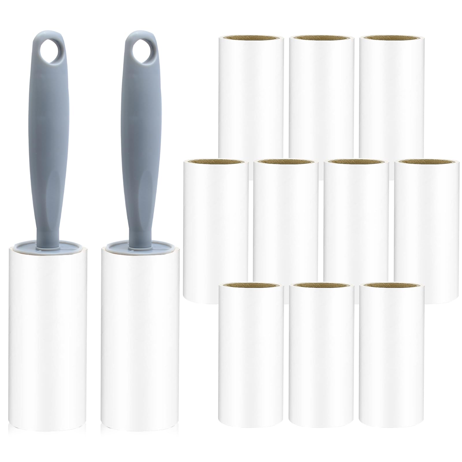 Pumuky Rolle Tierhaar, Kleidungsbürste, Anti-Haare, 480 Blatt Klebebürste, stark haftend, für Tierhaare, Kleidung, Teppiche, Sofas (12 Rollen + 2 Bürsten)