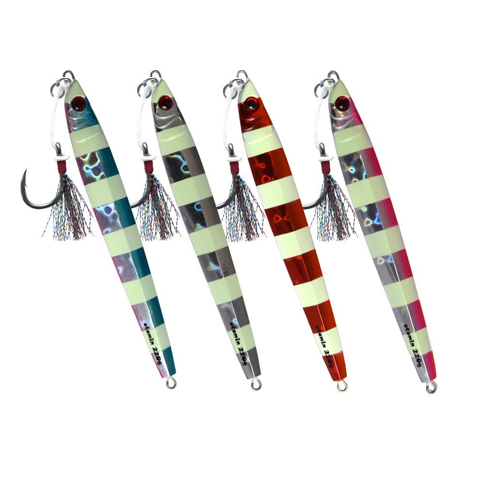 Otomin Fast Speed Vertical Fishing Jigging Lures Glow Saltwater Metal Pitching Falling Fish Jigs Artificial Baits Lead Jigging Lure with Hooks