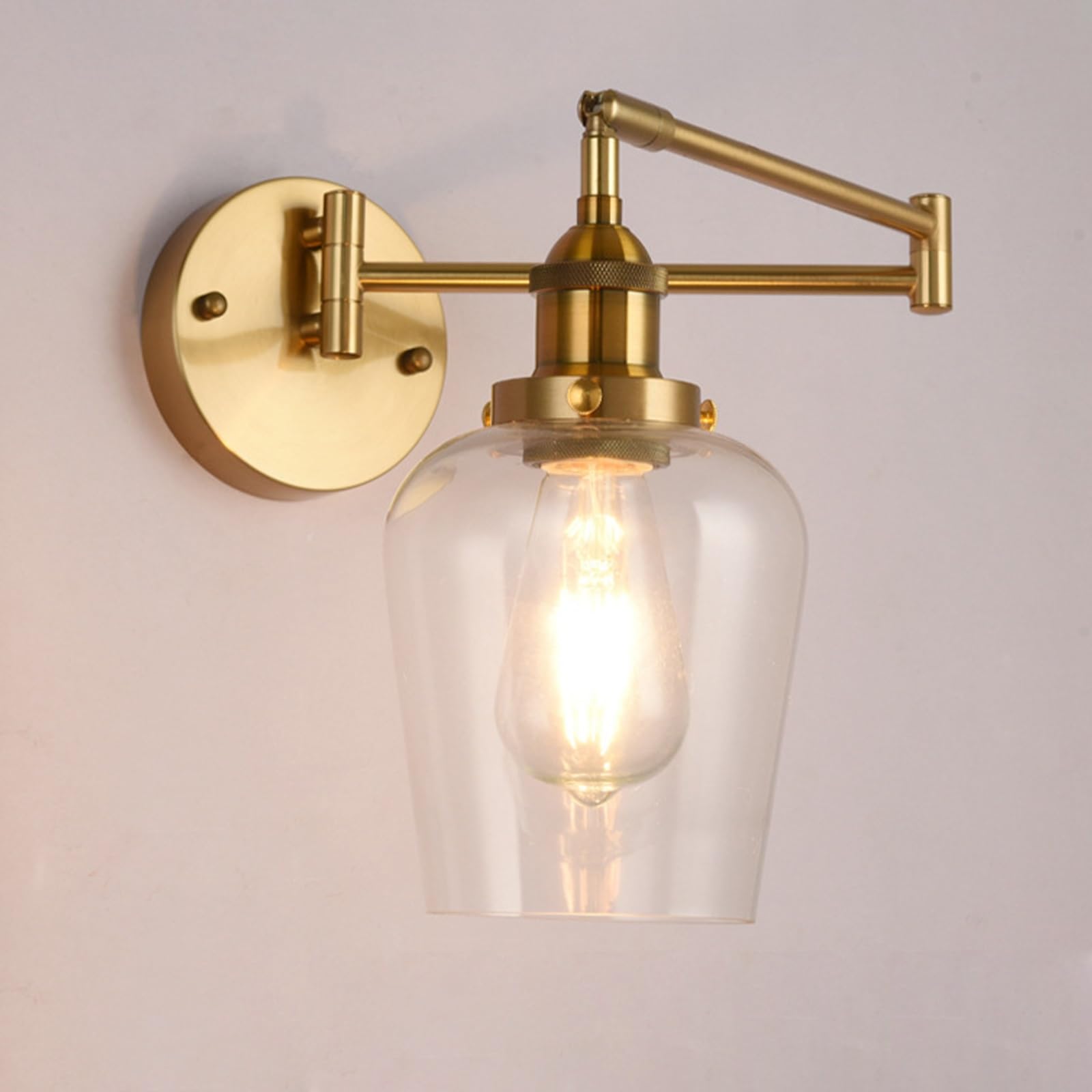 SMCCYYSD Rocker Wall Lamp Hardwired Sconce with Clear Glass Shade, Vintage Bathroom Vanity Light Adjustable Wrought Iron Farmhouse Fixtures E27 Socket(Large)