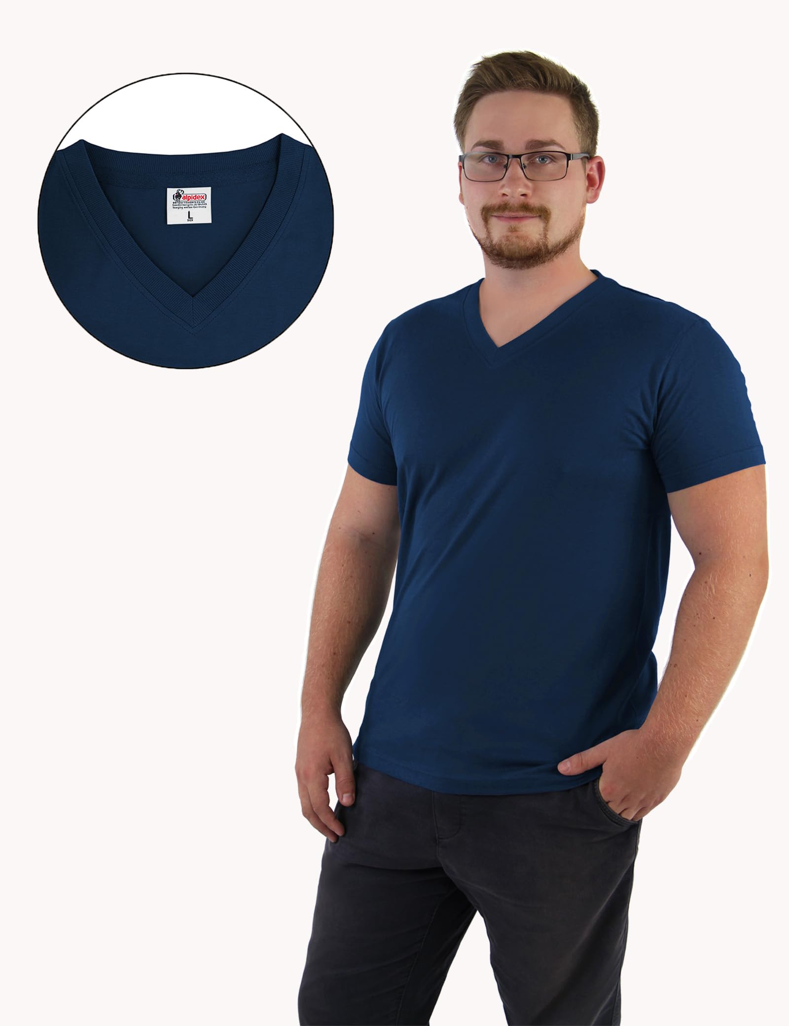 ALPIDEX T-Shirt Magliette da Uomo Confezione da 5 con Scollo a V - Taglie S M L XL XXL 3XL 4XL 5XL
