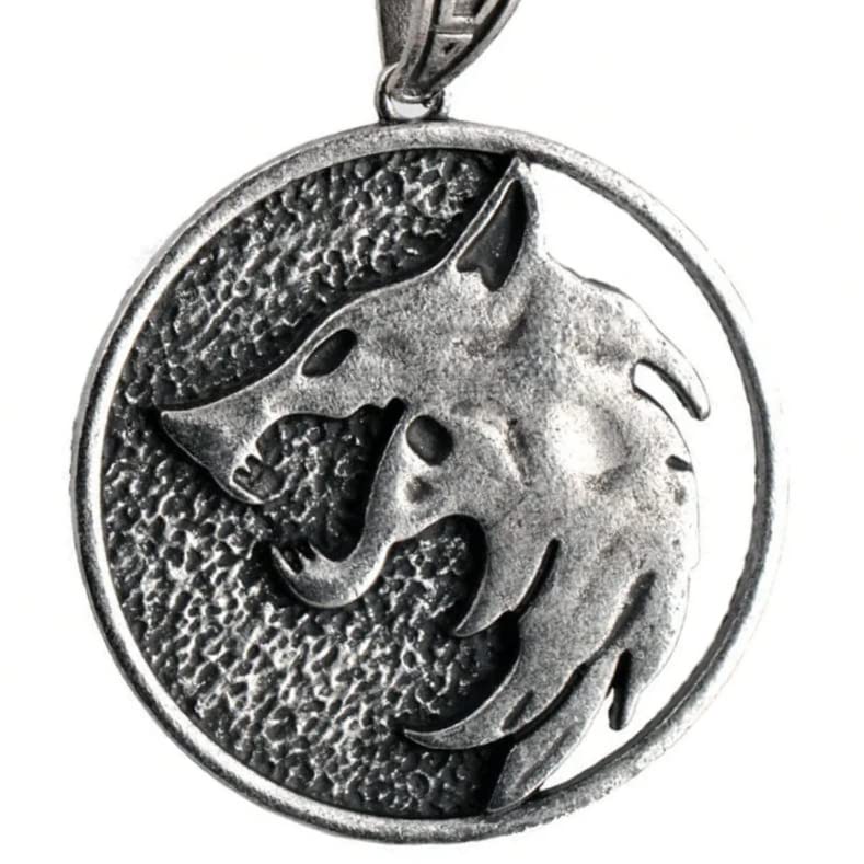 Witcher Necklace Medallion - Wolf School Hunter Vesemir 60cm Chain Pendant, Medieval Fantasy Amulet for Witcher Cosplay, RPG Gaming Jewelry Gift for Men Women