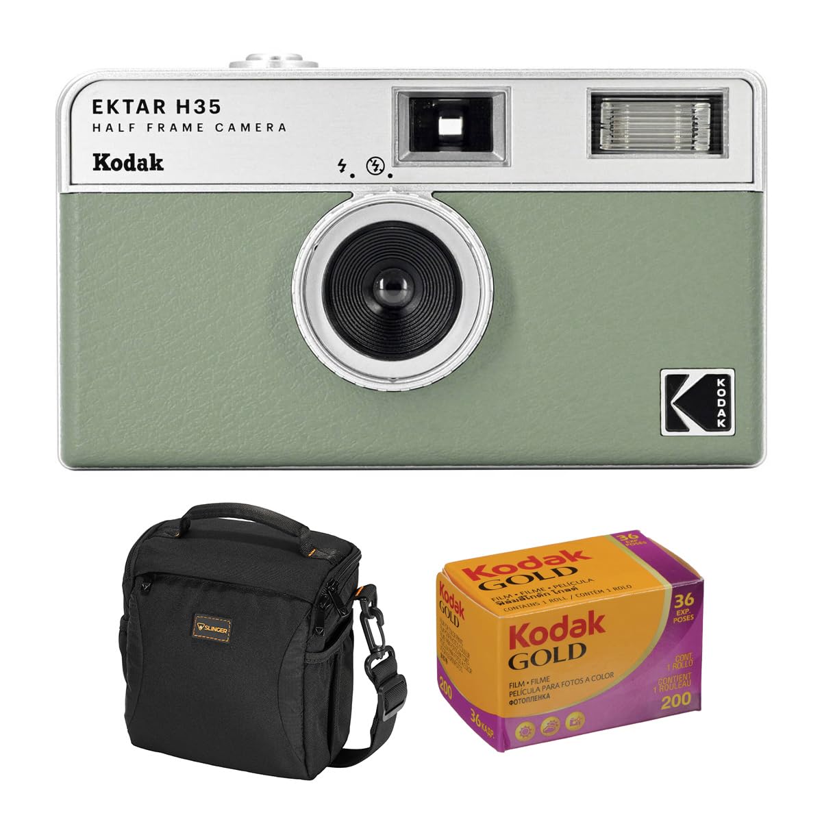 Kodak EKTAR H35 Half Frame Film Camera, Sage, Bundle with Kodacolor Gold 200 35mm Color Negative Roll Film and Slinger Alpine Shoulder Bag-image-6