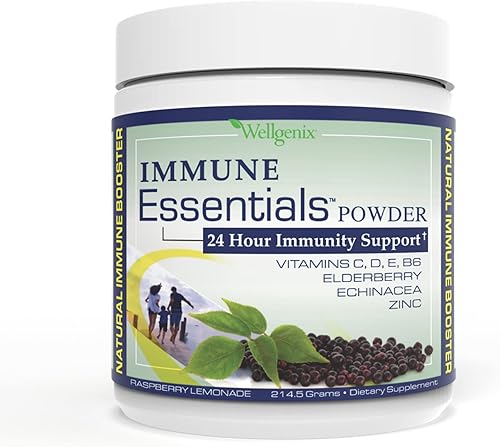 Wellgenix Immune Essentials - Multivitamínico en polvo para hombres, mujeres y niños, suplemento vegano con vitaminas C, zinc de saúco D, equinácea