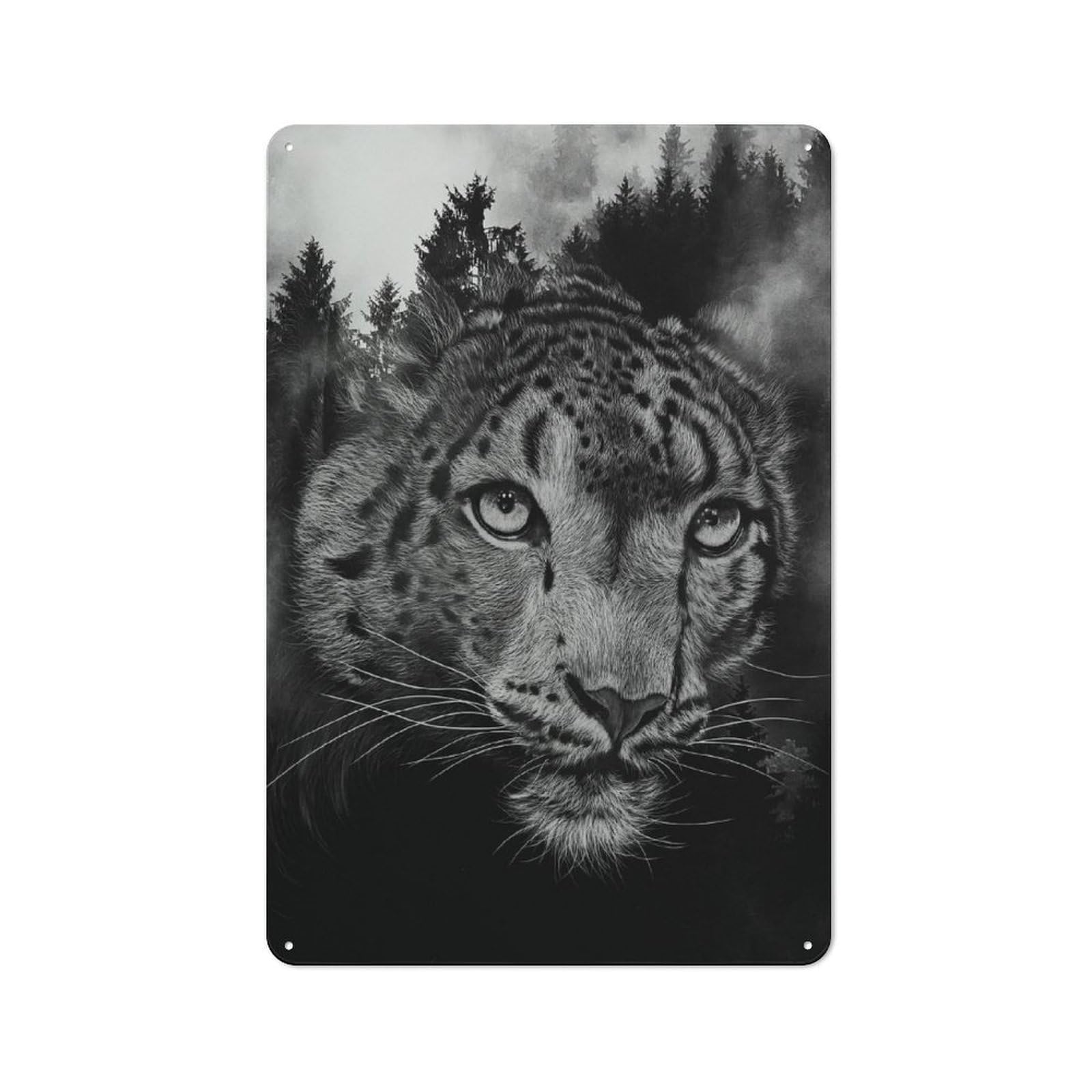 Junmoney Style-1 Tin Wall Plaque 30X20cm With Leopard For Workshop Wall, With Clear Retro Wall Decor Character