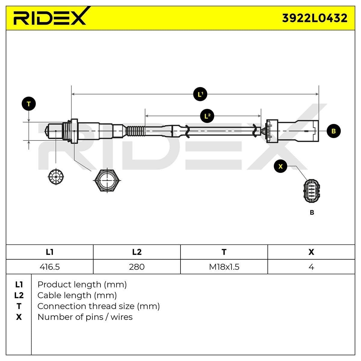 3922L0416 RIDEX Sonde Lambda Chauffé, 5, En Forme De D | AUTODOC Prix
