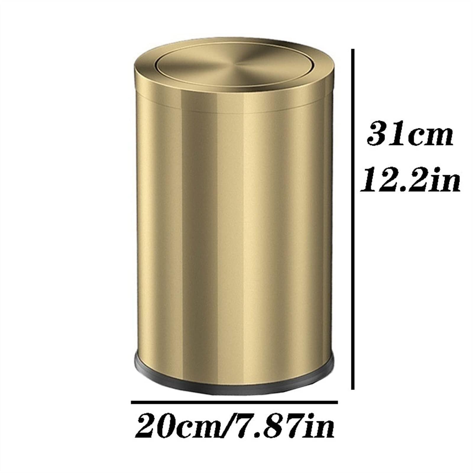 Cestino gettacarte Dorato da 9/15 Litri, Leggero in Acciaio Inox, con Coperchio Girevole, for la casa, Soggiorno, Camera da Letto, Cucina, gettacarte(9L)