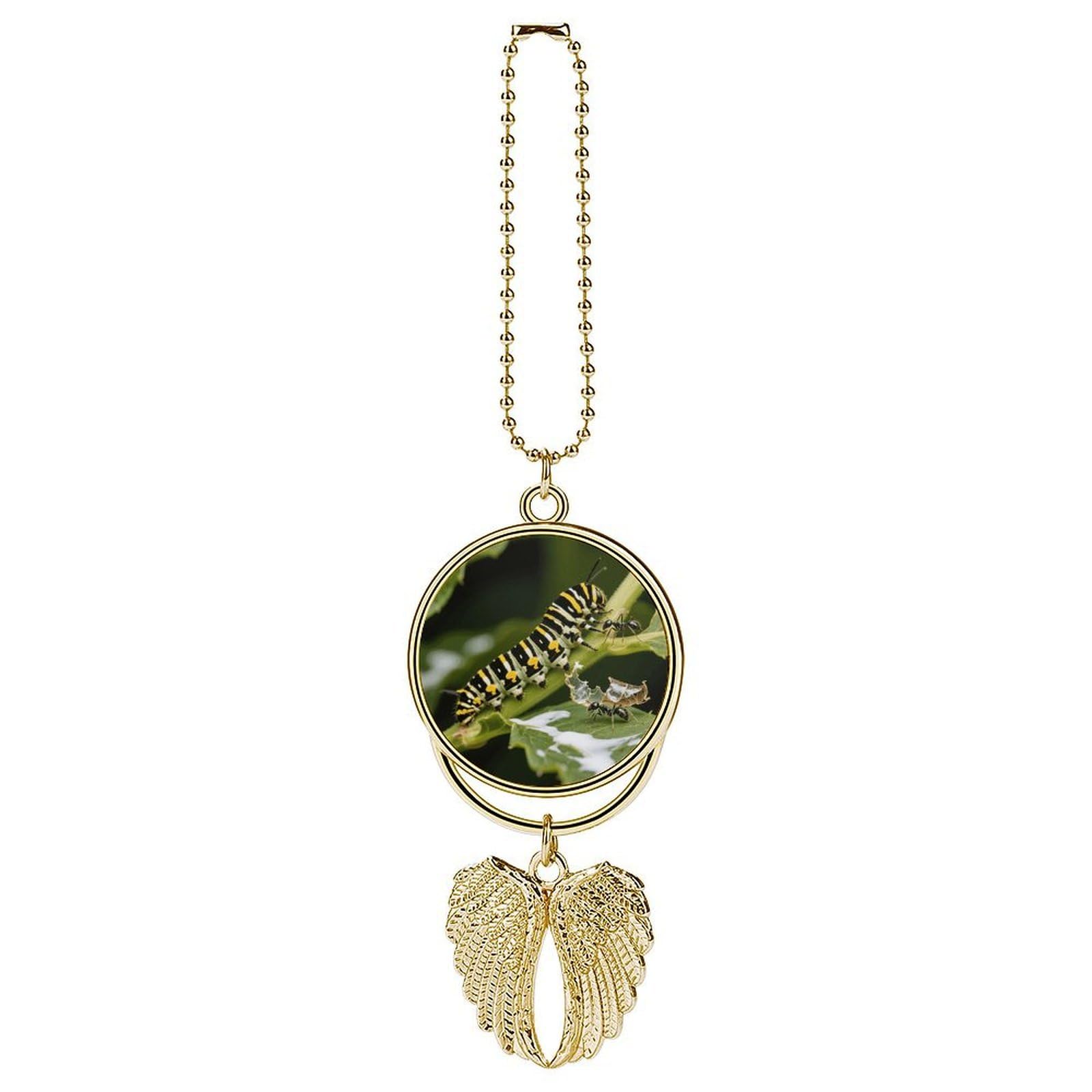 Monarch Caterpillar Guardian Angel Wing Car Ornament for Mirror, Zinc Alloy Hanging Charm with Spiritual Design for Protection, Rearview Mirror Accessory Decor Gift for Women Men(Golden)