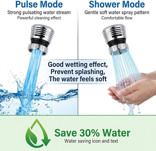 Lot de 2 aérateurs de robinet pivotants à 360° avec mousseur, tête de pulvérisation à économie d'eau pour évier de cuisine et salle de bain, design anti-fuite et débit uniforme - 4