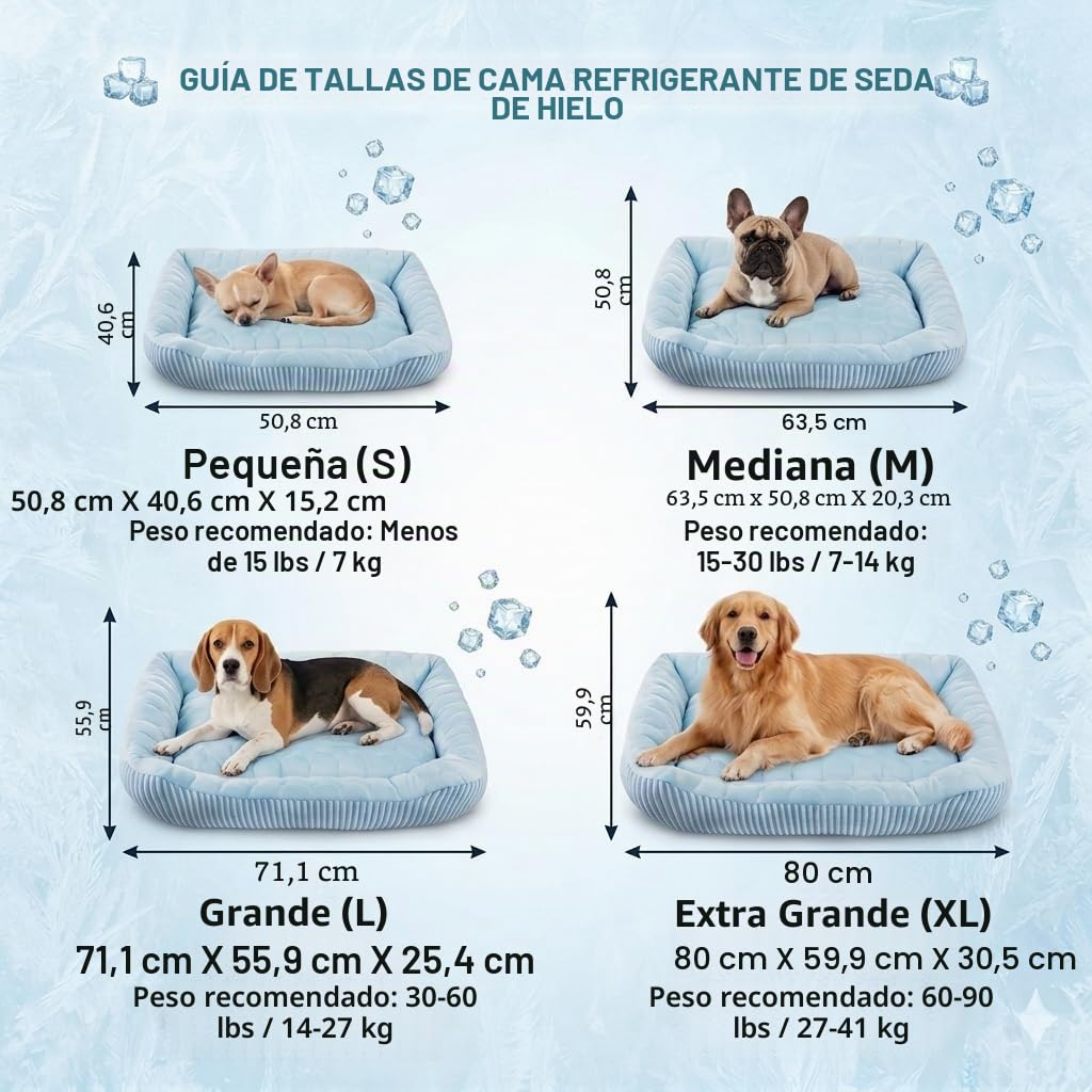 Cama de Refrigeración para Perros Grandes, Medianos y Pequeños, Alfombrilla de Refrigeración para Perros con Tela de Seda Helada Auto-refrigerante, Lavable, Cama de Verano para Mascotas para Interior