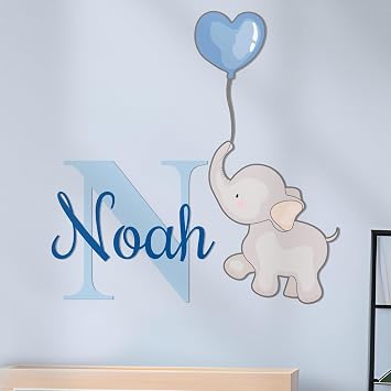 Custom Name & Initial Elephant Wall Art I Elephant Baby Shower Decorations | Elephants Baby Shower Decorations for Girl I Baby Elephants Nursery Decor | Wall Decals