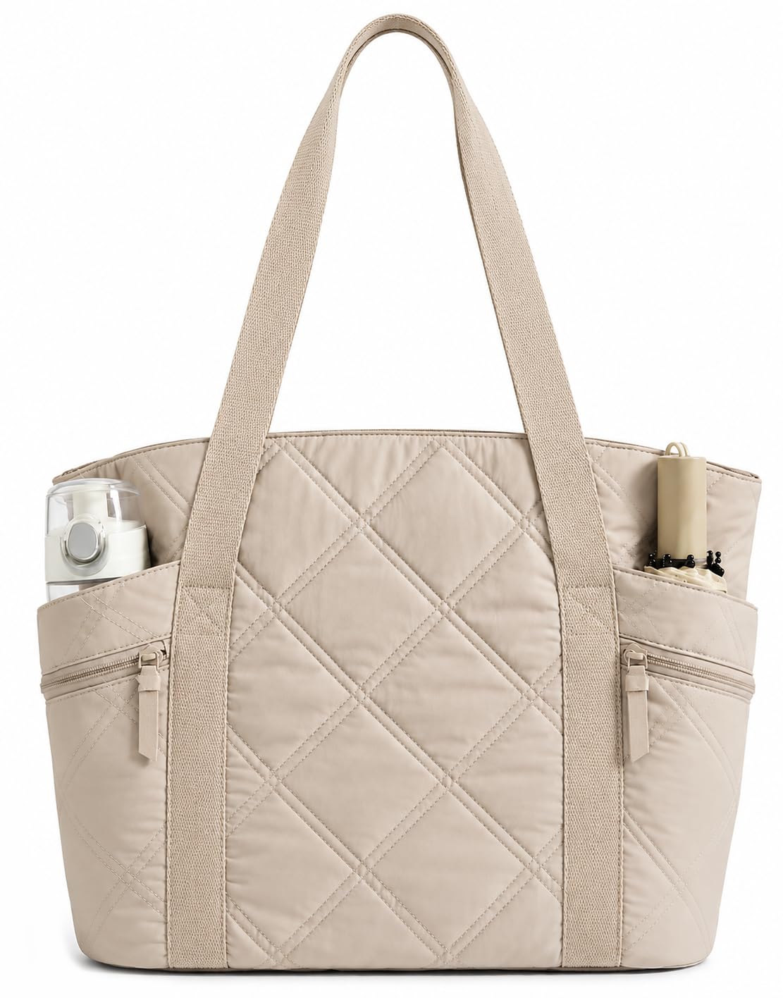 Quilted Tote Bag for Women – Office Bag with Laptop Compartment, Puffy Handbag with Side Pockets, Lightweight Shoulder Bag for College, Travel & Everyday Use | Women's Stylish Tote-image-36