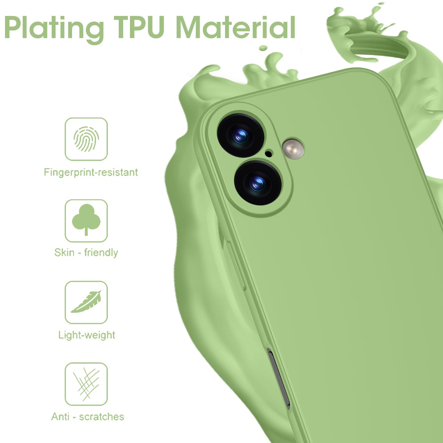 KPPIT for iPhone 16 Plus case silicone,for iPhone 16 Plus Phone case shockproof 6.9",Full camera coverage Military-Grade Protection 360°,With hand strap slim Case-Matcha Green - Image 3