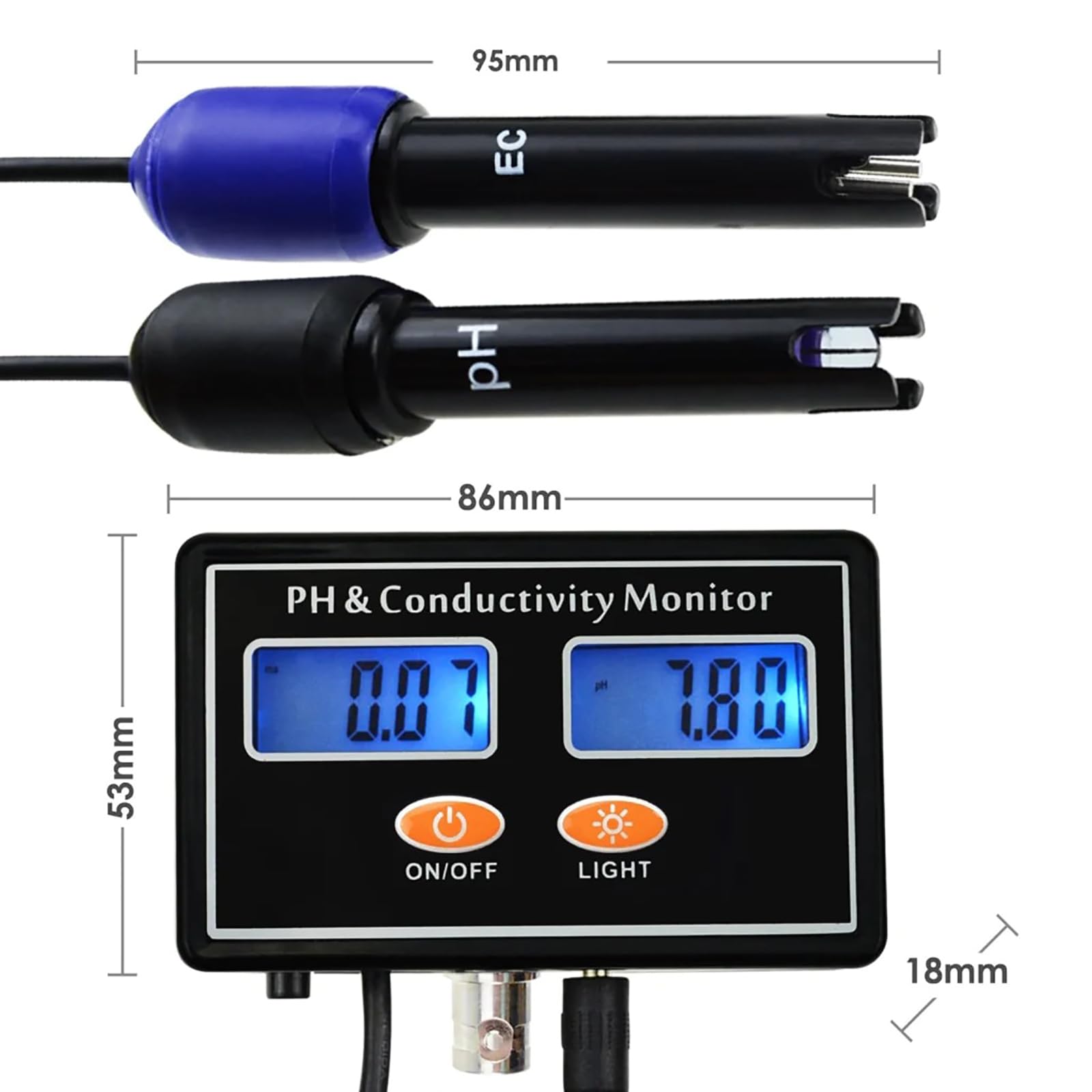 Genérico Analizador De Agua 2 En 1 con Electrodo Reemplazable | Compensación Automática De Temperatura, Pantalla Retroiluminada De Doble Pantalla, Adecuada Para Acuicultura E Hidroponía