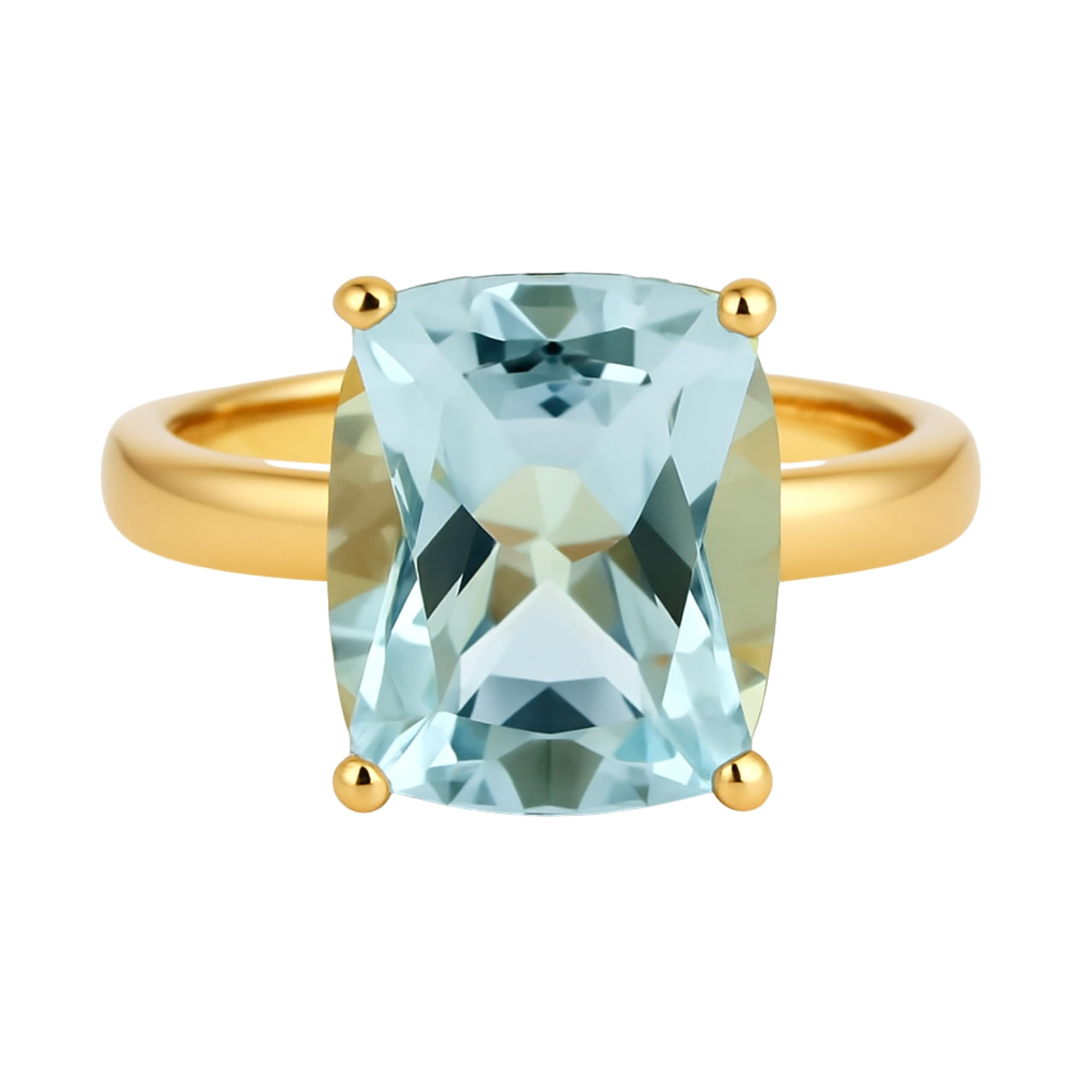 Blautopas Kissenschliff Vergoldet Sterling Silber Ring - Natürlicher Edelstein - Geburtstagsgeschenk - Handgefertigte Geschenkideen für Frauen (US Size 9 / Diameter 19)