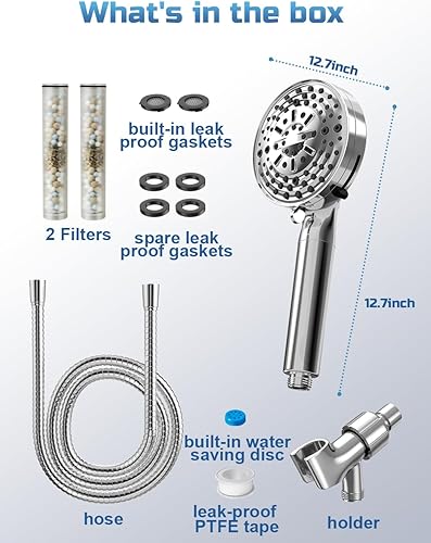 Miniatura 5 de Magic Eden SSK790CP - Cabezal de ducha con filtro de mano, cabezal de ducha de alta presión con 11 funciones, plateado
