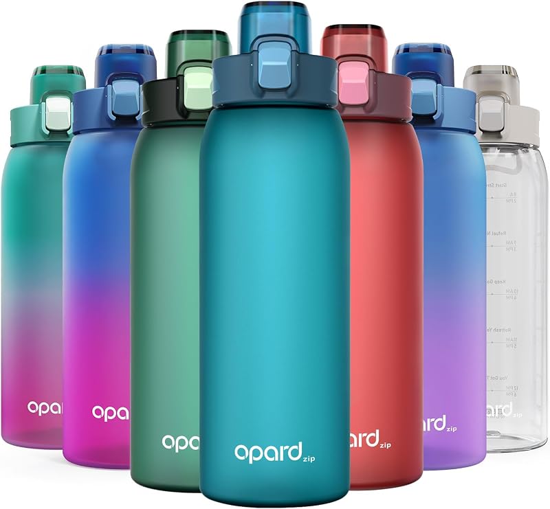 Opard Botella de agua de plástico con cremallera de 30 onzas, apta para lavavajillas, tapa abatible a prueba de fugas, Tritan sin BPA, botella de agua deportiva reutilizable de boca ancha para gimnasio, senderismo, desplazamientos, viajes al aire libre y escuela