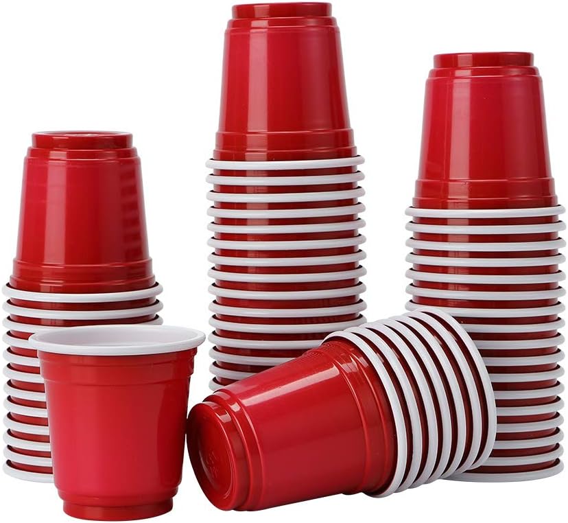 [100 Pack - 2 oz.] Plastic Cups - Cold Drink Party Cups Disposable Mini Shot Glasses Mini Party Cups, Jager Bomb, Jello Shots, Sample Cups, Red