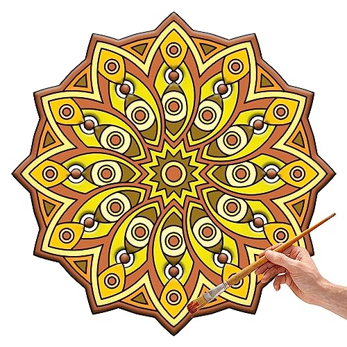 Image of Premarked Madala Round Circle MDF Pine Wood 8 inch MDF Boards for Art and Craft - 2.5mm Unfinished Round Wood Slices for Resin Art, Mandala Art,Pyrography, Painting (8, 5)