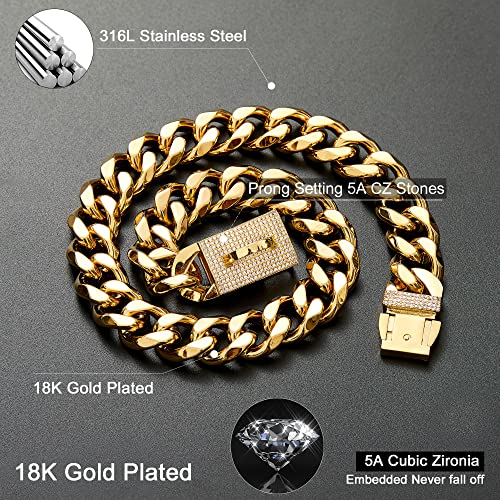 Gold Chain Dog Collar 19mm with Diamond Buckle Bell & Bone Tag Stainless Steel Chain Collars Cuban Link Dog Collar Designer Bling Puppy Necklace (19mm, 14″) Gold Chain Dog Collar 19mm with Diamond Buckle Bell & Bone Tag Stainless Steel Chain Collars Cuban Link Dog Collar Designer Bling Puppy Necklace (19mm, 14″)