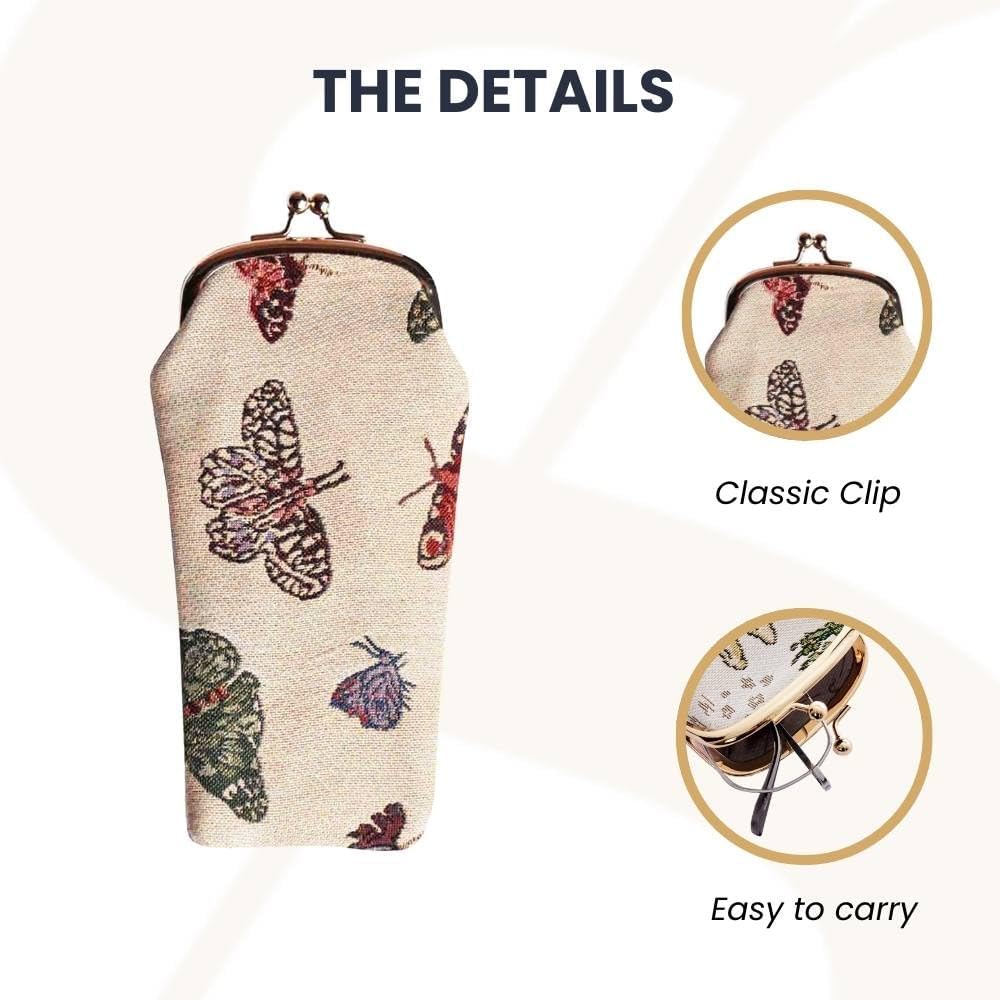 Signare Tapestry Glasses Case for Women Eyeglass Pouch With Butterfly Design (GPCH-BUTT)