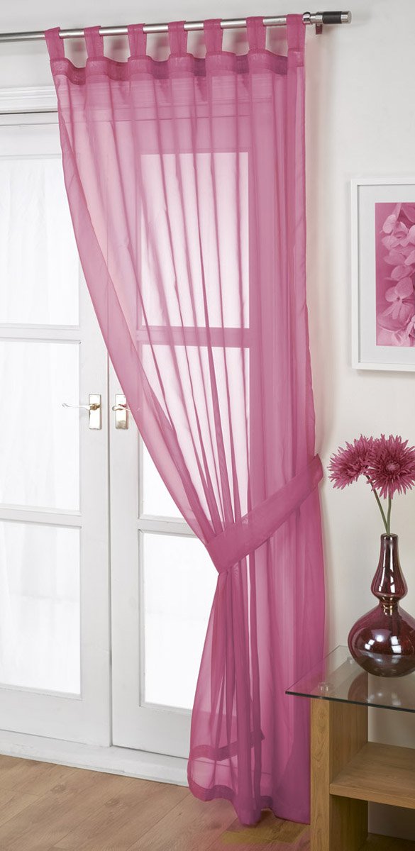 John Aird Fuchsia Woven Voile Tab Top Curtain Panel - Tieback Included - Single Panel (, 58" Wide X 81" Drop)