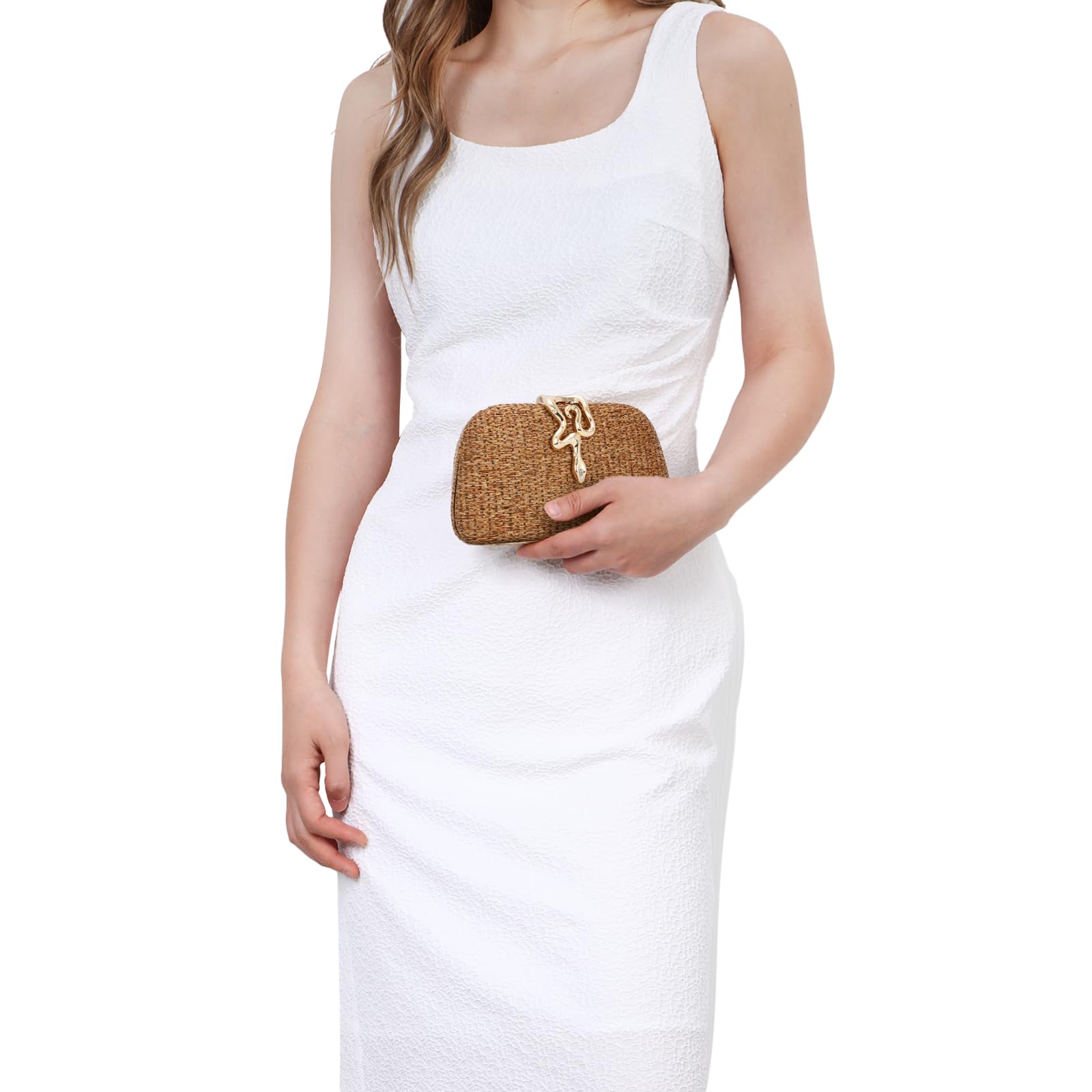 Bolso de Mano de paja de Verano para Mujer Bolso de Playa Tejido Bolso de Noche para Vacaciones Boda Formal 2025