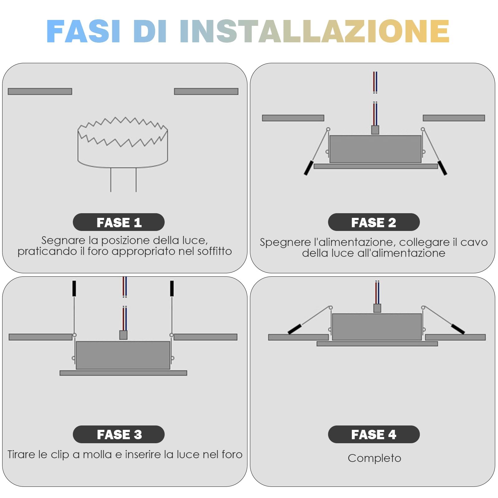 Faretti da incasso LED dimmerabili, 230 V 3000 K-6500 K Faretti da incasso ultrapiatti in alluminio, 7 W 700 LM luci spot, Ø di incasso 80-100 mm Faretti LED - Set da 6