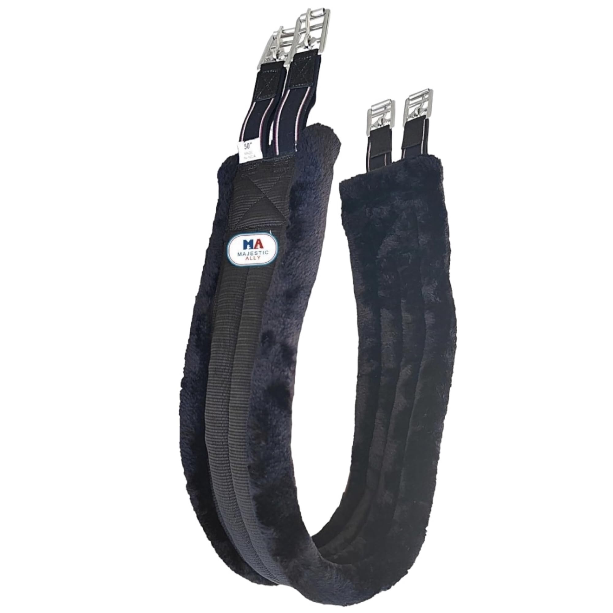 Majestic Ally Mink Fleece Padded Girth with Heavy Duty Elastics & Stainless Steal Hardware Brown -42",44",46",48" and 50" (Black
